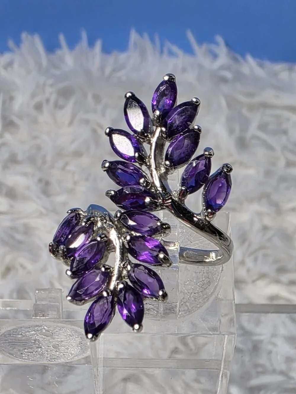 Amethyst Marquise Sterling Silver Bypass Ring